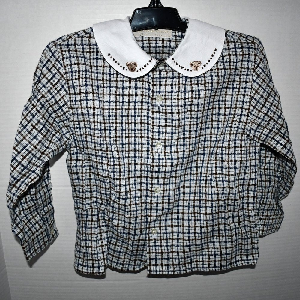 La Petite Etoile Children's Plaid/Bear Button down Top Size: 3A Excellent Condit